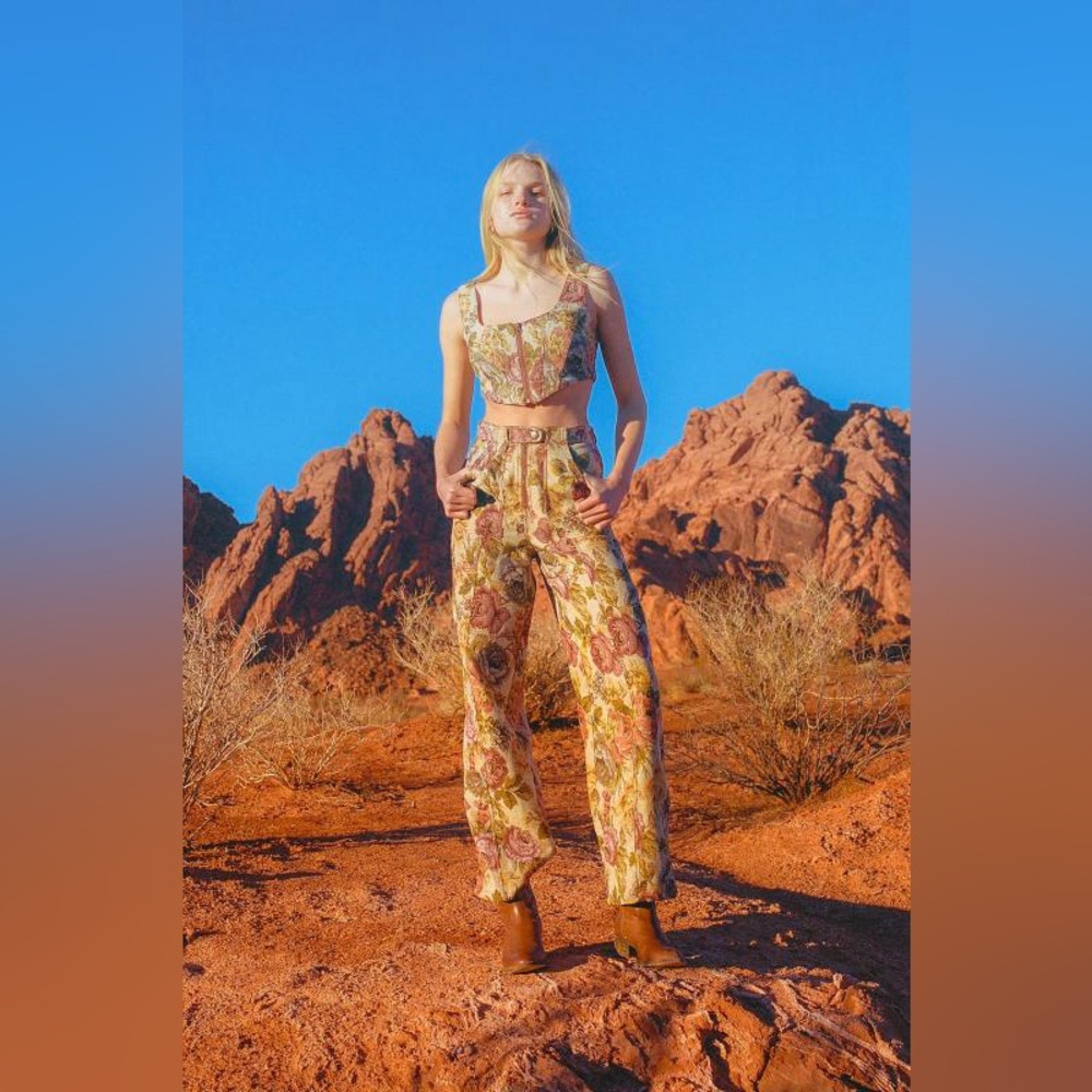 urban outfitters liv jacquard bustier top and pant set